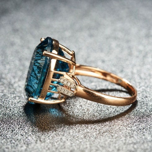 14k Gold 16.52 Ct Natural Topaz & Diamond Ring - 7