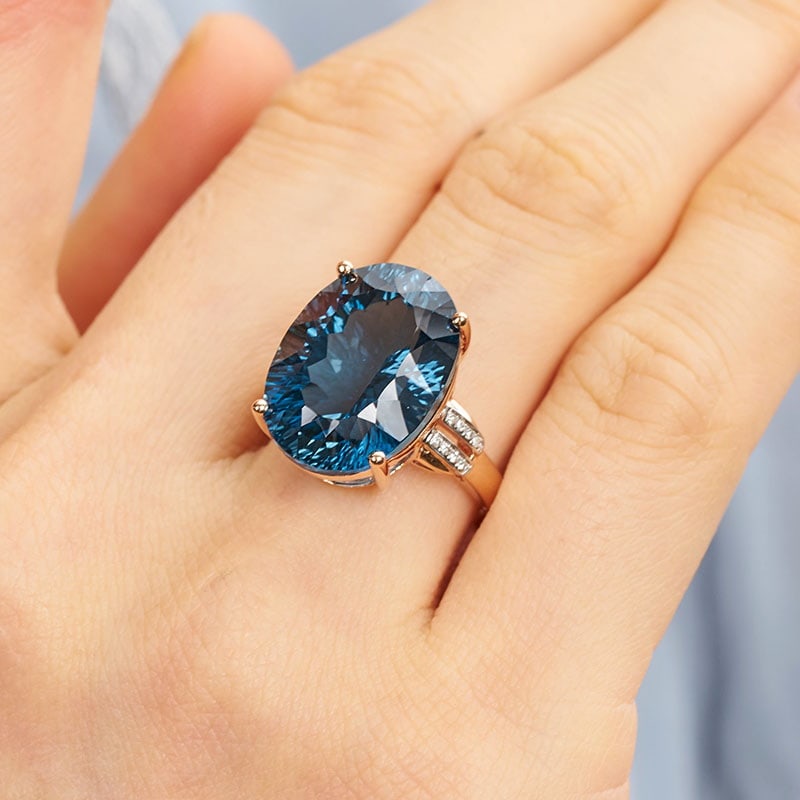 14k Gold 16.52 Ct Natural Topaz & Diamond Ring - 8