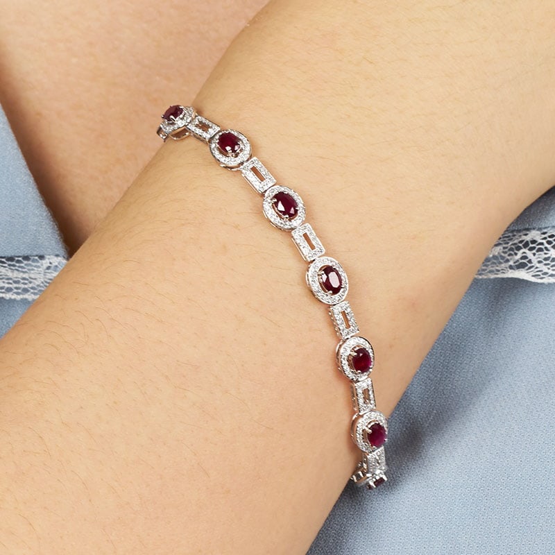 14k Gold 2.45 Ctw Natural Ruby & Diamond Bracelet - 2