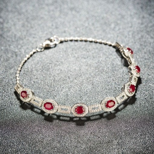 14k Gold 2.45 Ctw Natural Ruby & Diamond Bracelet - 3