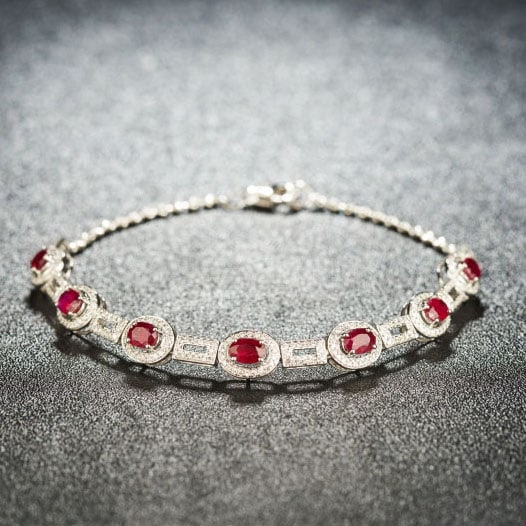 14k Gold 2.45 Ctw Natural Ruby & Diamond Bracelet - 7