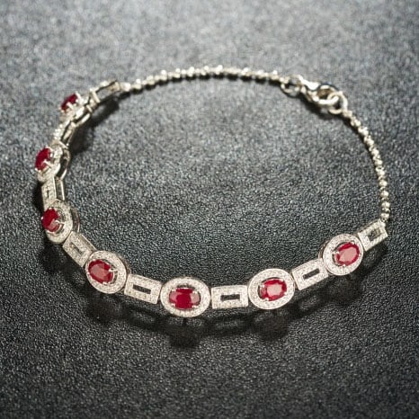 14k Gold 2.45 Ctw Natural Ruby & Diamond Bracelet - 8