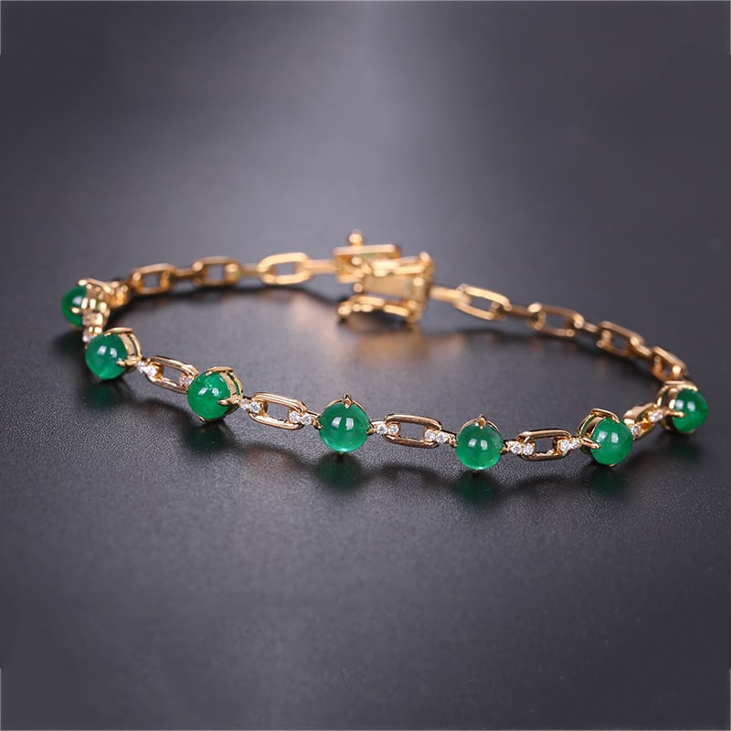 14k Gold 3.35 Ctw Natural Emerald & Diamond Bracelet - 2