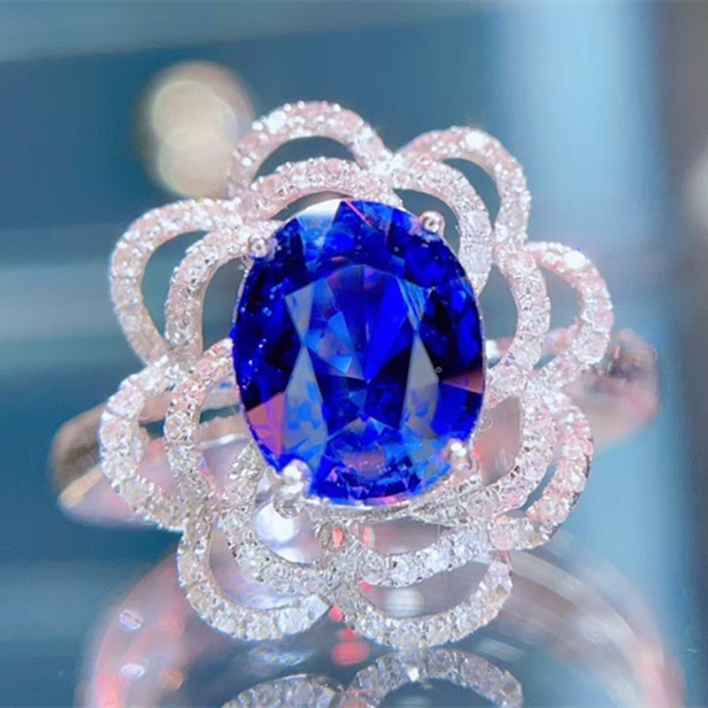 14k Gold 2.18 Ct Natural Sapphire & Diamond Ring: Ref:230939217 // gold content:14k gold // ring size:7. 25us // // main gemstone:sapphire // shape:oval // carat weight:2. 18ct // color:royal blue // treatment:natural // // adjacent gemstone 2 :