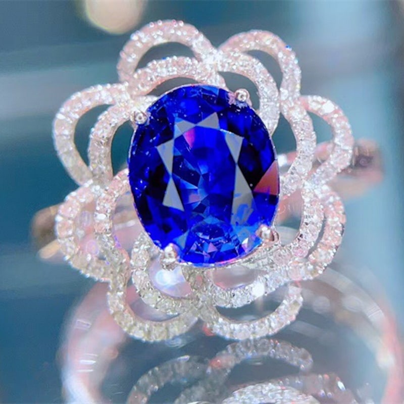 14k Gold 2.18 Ct Natural Sapphire & Diamond Ring - 4