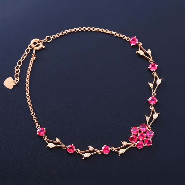 14k Gold 2.21 Ctw Natural Ruby & Diamond Bracelet - 7