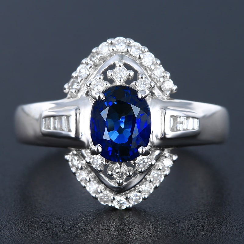 14k Gold 1.45 Ctw Natural Sapphire & Diamond Ring: Ref:230939223 // gold content:14k gold // ring size:7. 25us // // main gemstone:sapphire // shape:oval // carat weight:1. 15ct // color:royal blue // treatment:natural // // adjacent gemstone 2 :