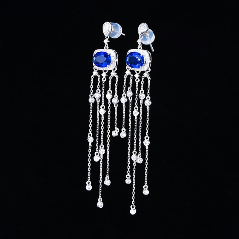 14k Gold 2.78 Ctw Natural Sapphire & Diamond Earrings - 2