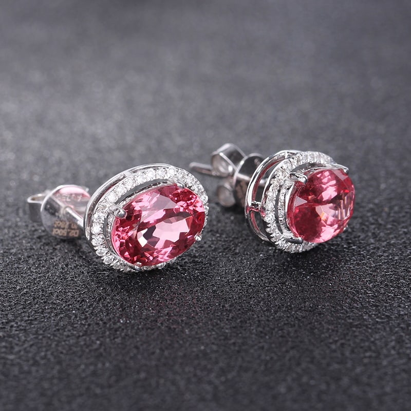 14k Gold 2.78 Ctw Natural Spinel & Diamond Earrings - 2