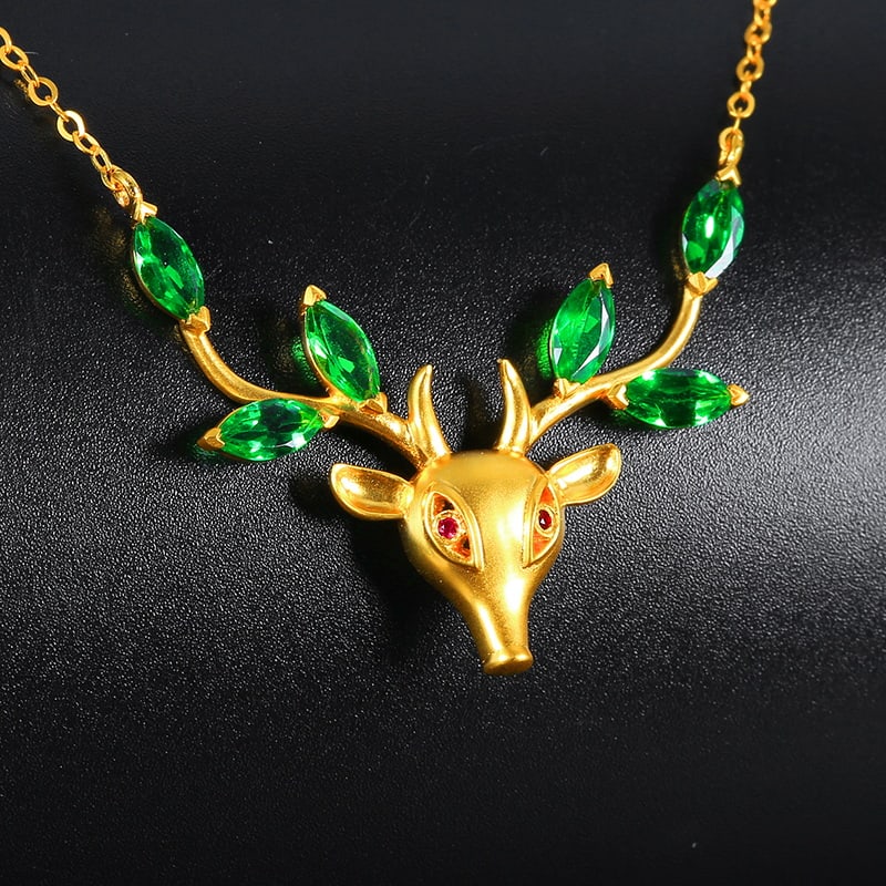 14k Gold 0.91 Ctw Vivid Green Natural Tsavorite & Ruby Necklace - 5