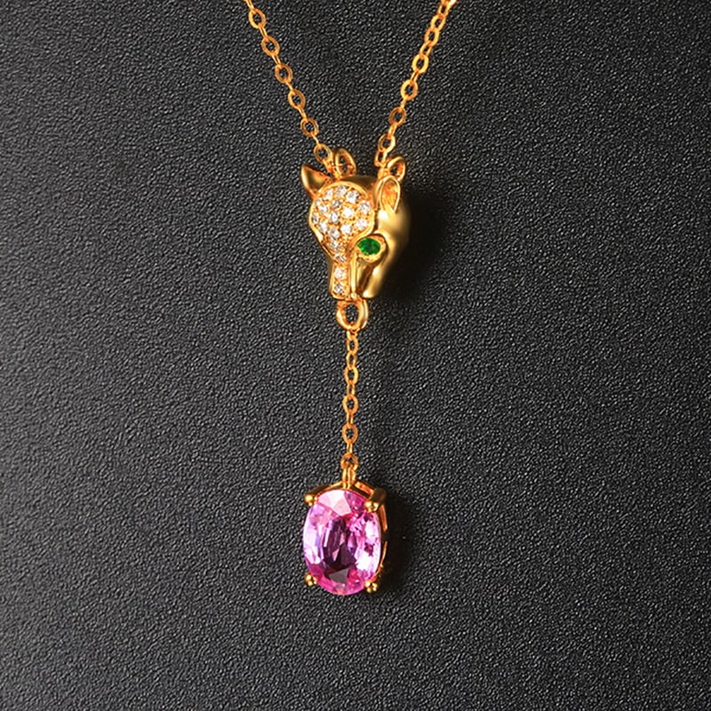14k Gold 1.01 Ctw Natural Sapphire & Diamond Necklace: Ref:230939233 // gold content:14k gold // main gemstone:sapphire // shape:oval // carat weight:0. 96ct // color:pink // treatment:natural // // adjacent gemstone 2 : diamond // number of stones:18