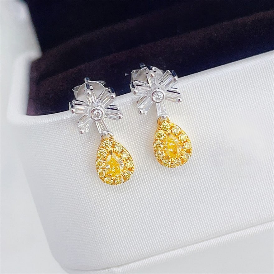 14k Gold 0.74 Ctw Natural Yellow Diamond & Diamond Earrings - 7