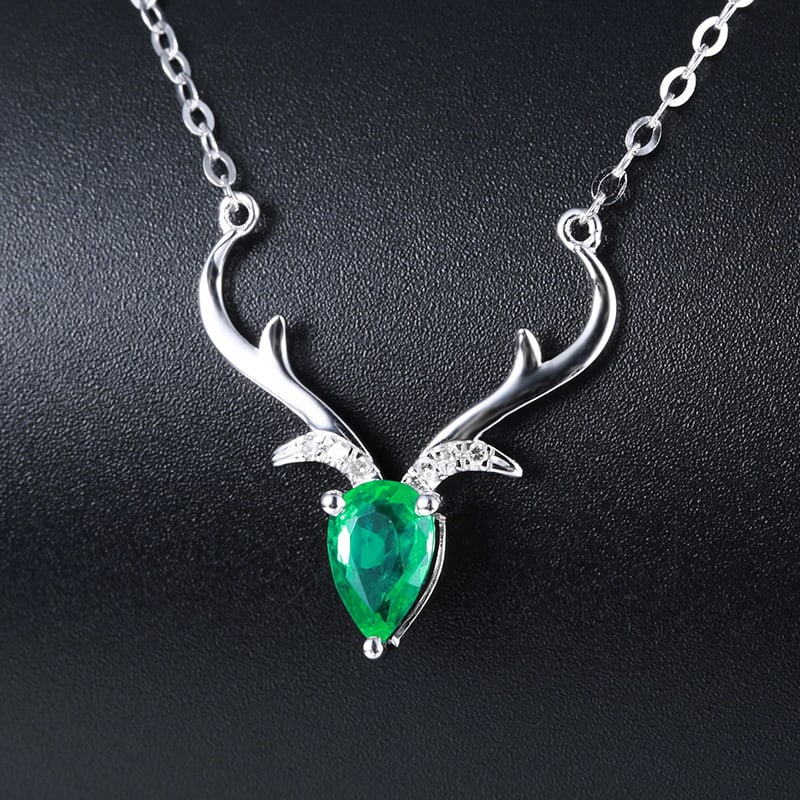 14k Gold 0.42 Ctw Vivid Green Natural Emerald & Diamond Necklace - 4