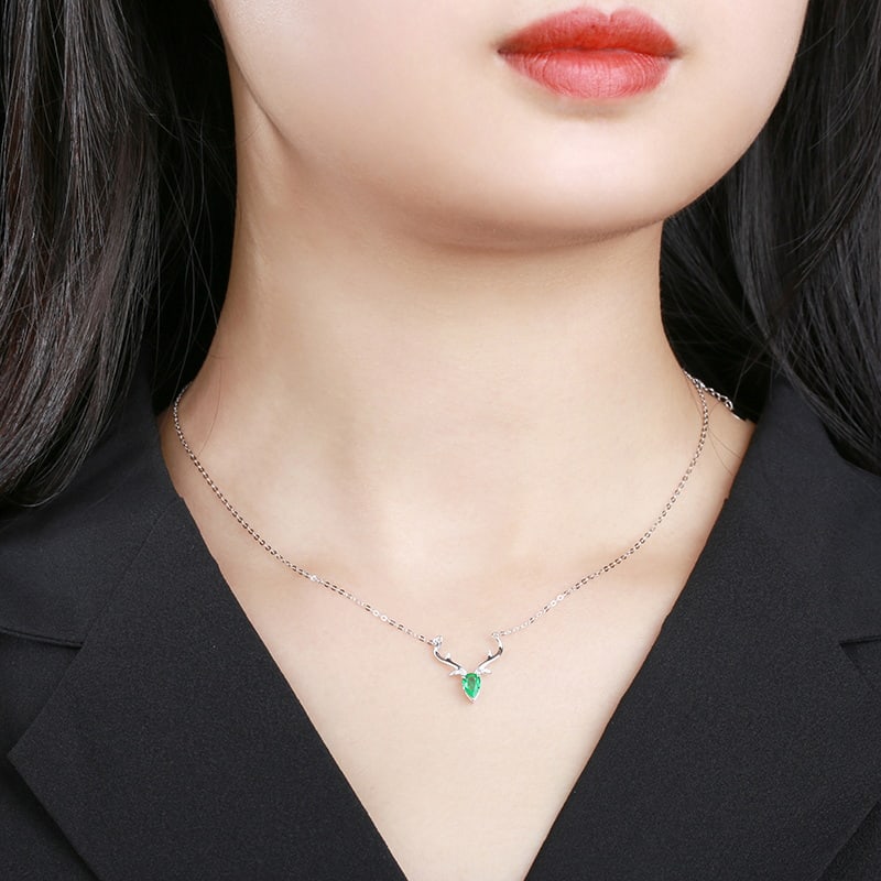 14k Gold 0.42 Ctw Vivid Green Natural Emerald & Diamond Necklace - 5