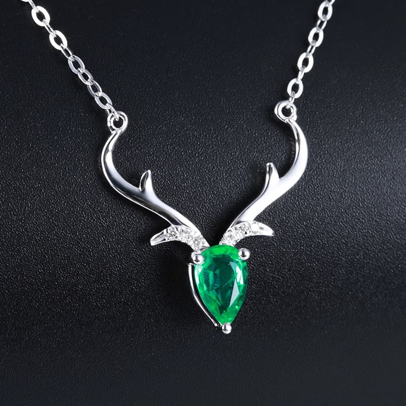 14k Gold 0.42 Ctw Vivid Green Natural Emerald & Diamond Necklace - 6