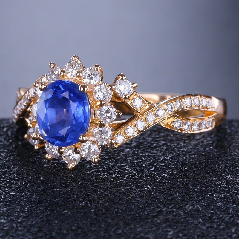 14k Gold 1.30 Ctw Natural Sapphire & Diamond Ring - 4