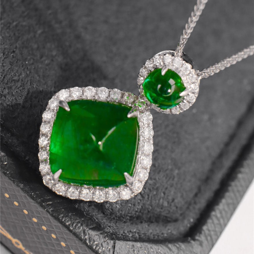 14k Gold 6.38 Ctw Vivid Green Natural Emerald & Diamond Pendant( Without Chain ) - 2