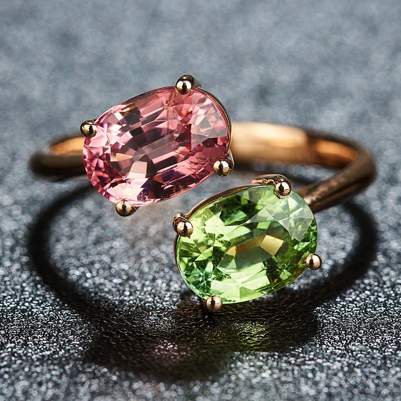 14k Gold 3.2 Ct Natural Tourmaline & Toi Et Moi Ring: Ref:230939239 // gold content:14k gold // ring size:7. 25us // // main gemstone:tourmaline // number of stones:2 // shape:oval // carat weight:3. 2ct // color:color // treatment:natural //
