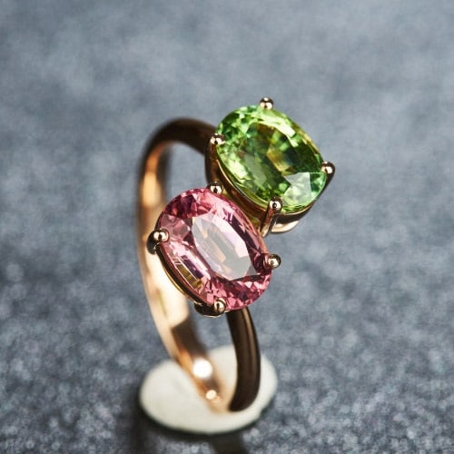 14k Gold 3.2 Ct Natural Tourmaline & Toi Et Moi Ring - 3