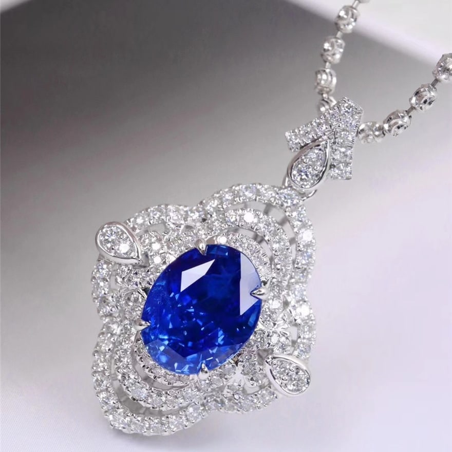 14k Gold 3.43 Ctw Natural Sapphire & Diamond Pendant( Without Chain ) - 5