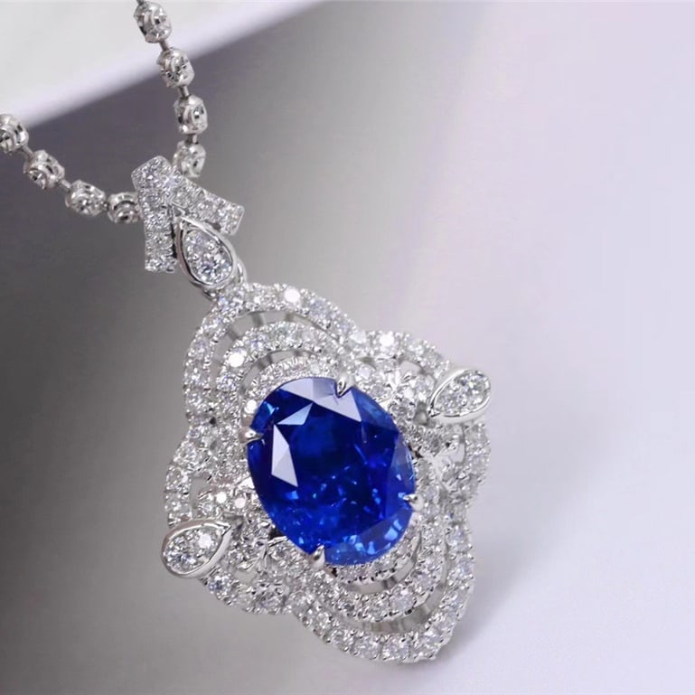 14k Gold 3.43 Ctw Natural Sapphire & Diamond Pendant( Without Chain ) - 7