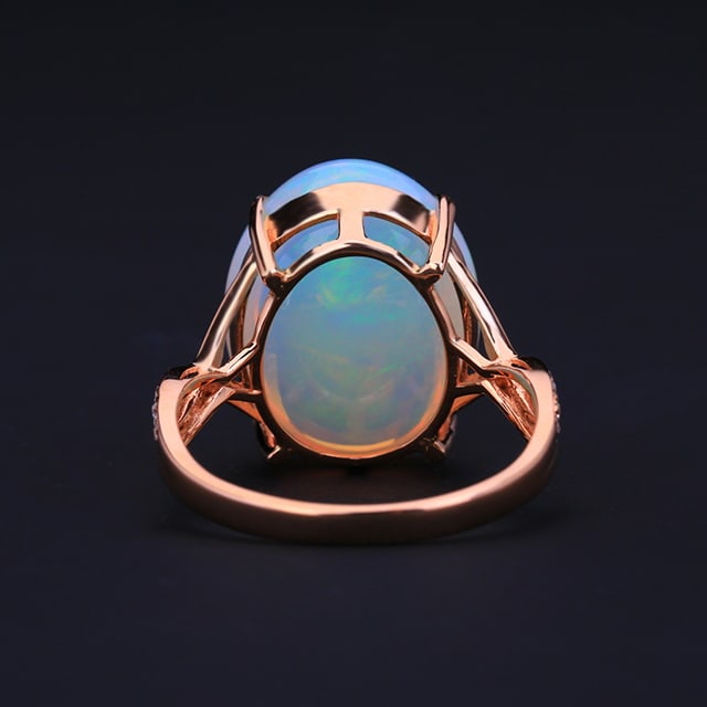 14k Gold 8.79 Ctw Natural Opal & Diamond Ring - 5