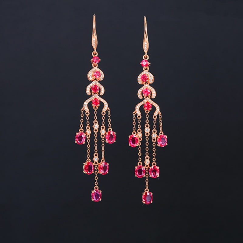 14k Gold 4.30 Ctw Natural Ruby & Diamond Earrings: Ref:230939253 // gold content:14k gold // main gemstone:ruby // shape:multiply // carat weight:3. 95ct // color:red // treatment:natural // // adjacent gemstone 2 : diamond // number of stones:98