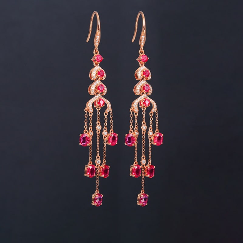 14k Gold 4.30 Ctw Natural Ruby & Diamond Earrings - 2