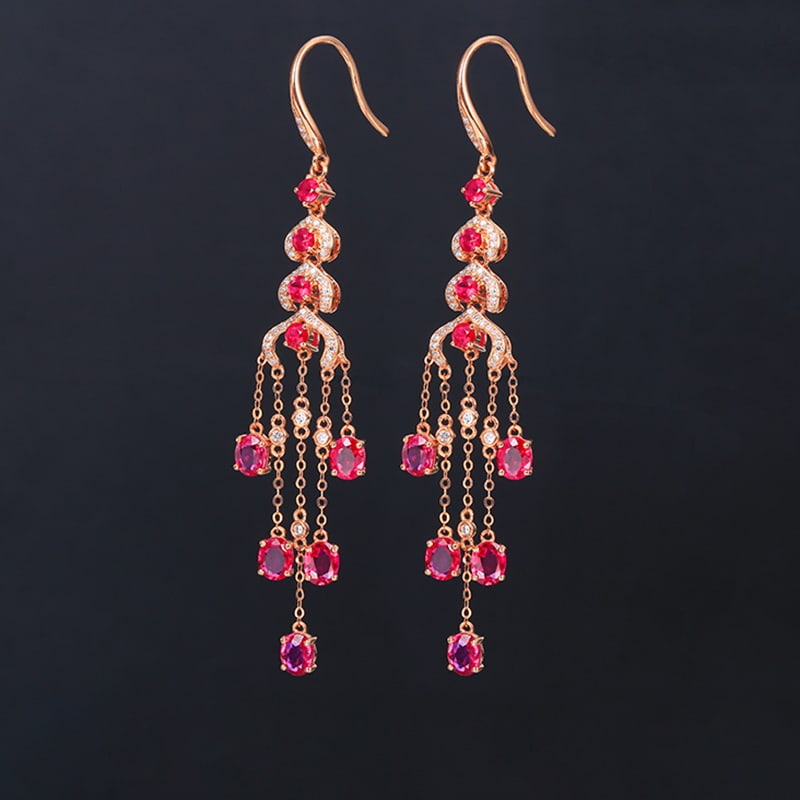 14k Gold 4.30 Ctw Natural Ruby & Diamond Earrings - 4