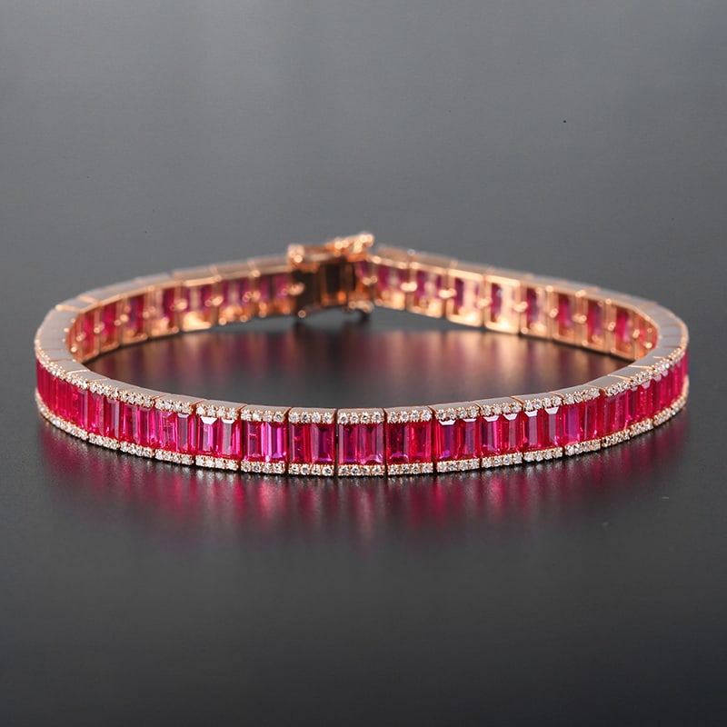 14k Gold 11.11 Ctw Natural Ruby & Diamond Bracelet: Ref:230939254 // gold content:14k gold // main gemstone:ruby // shape:rectangle // carat weight:10. 08ct // color:red // treatment:natural // // adjacent gemstone 2 : diamond // number of