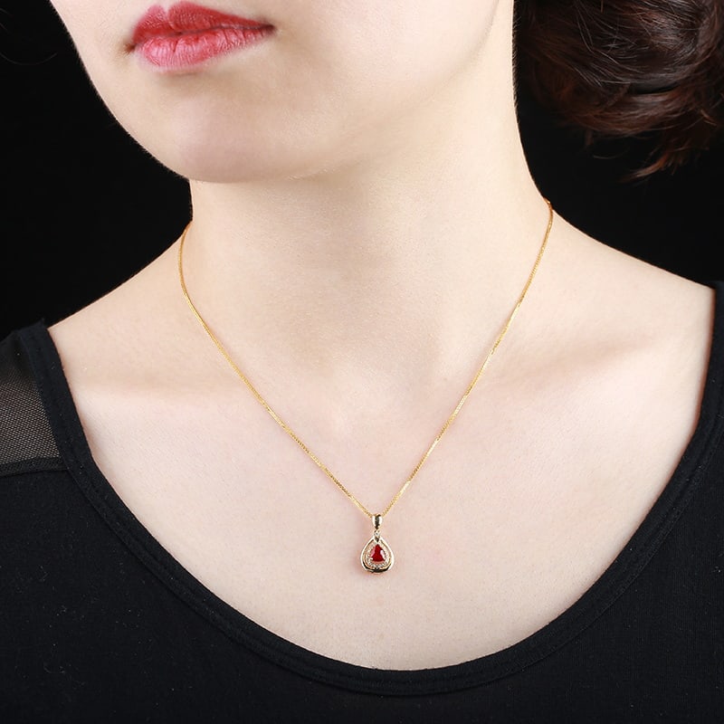 14k Gold 0.32 Ctw Natural Ruby & Diamond Pendant( Without Chain ) - 3