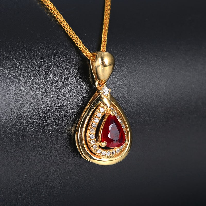 14k Gold 0.32 Ctw Natural Ruby & Diamond Pendant( Without Chain ) - 5