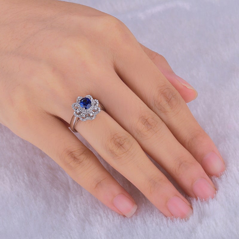 14k Gold 1.45 Ctw Natural Sapphire & Diamond Ring - 7