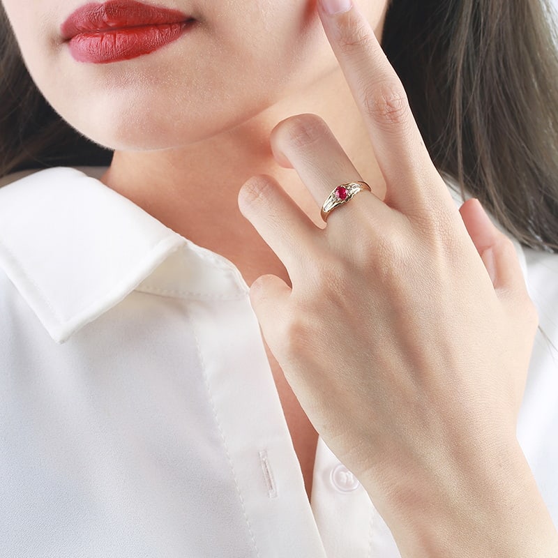 14k Gold 0.46 Ctw Natural Ruby & Diamond Ring - 4