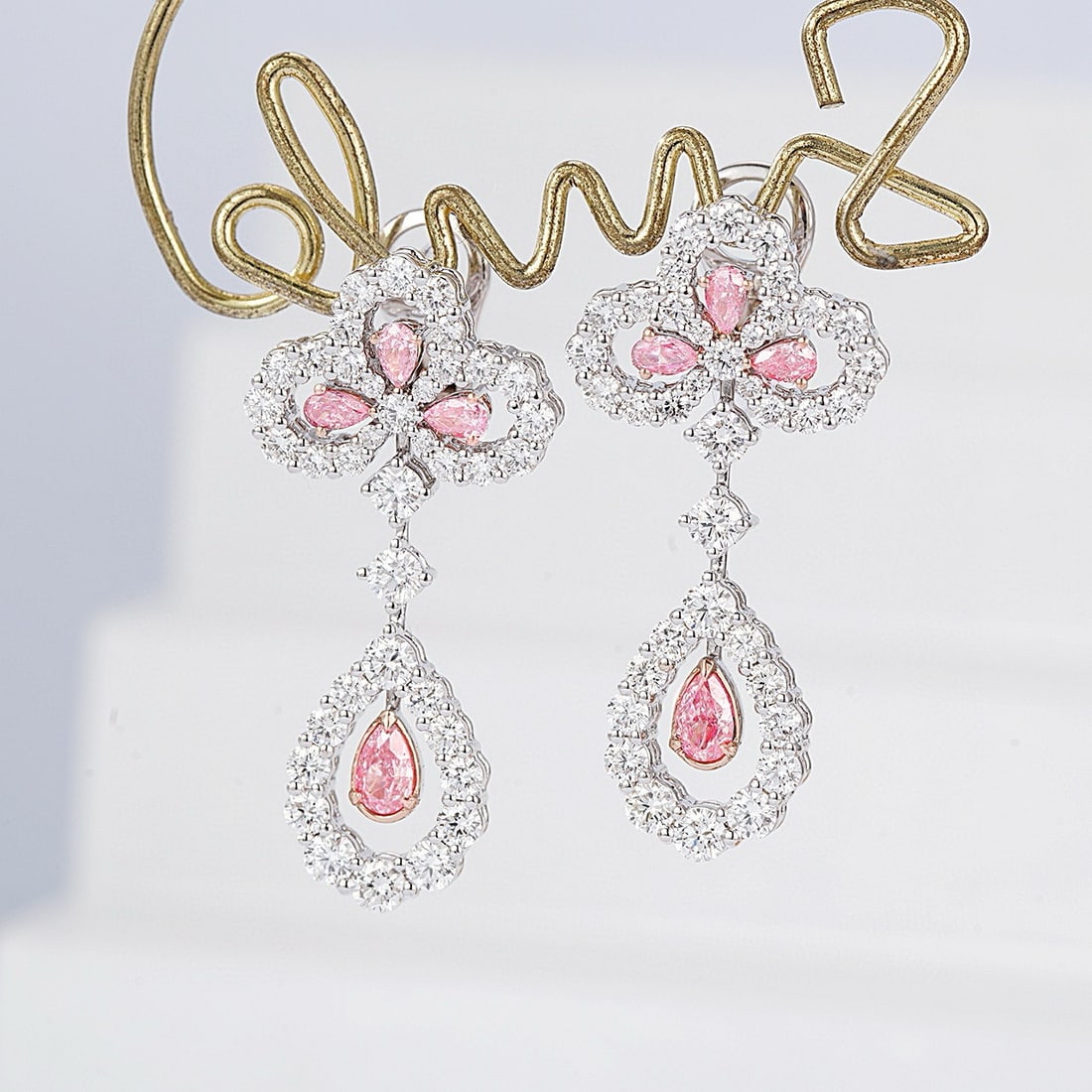 14k Gold 3.06 Ctw Natural Pink Diamond & Diamond Earrings - 3