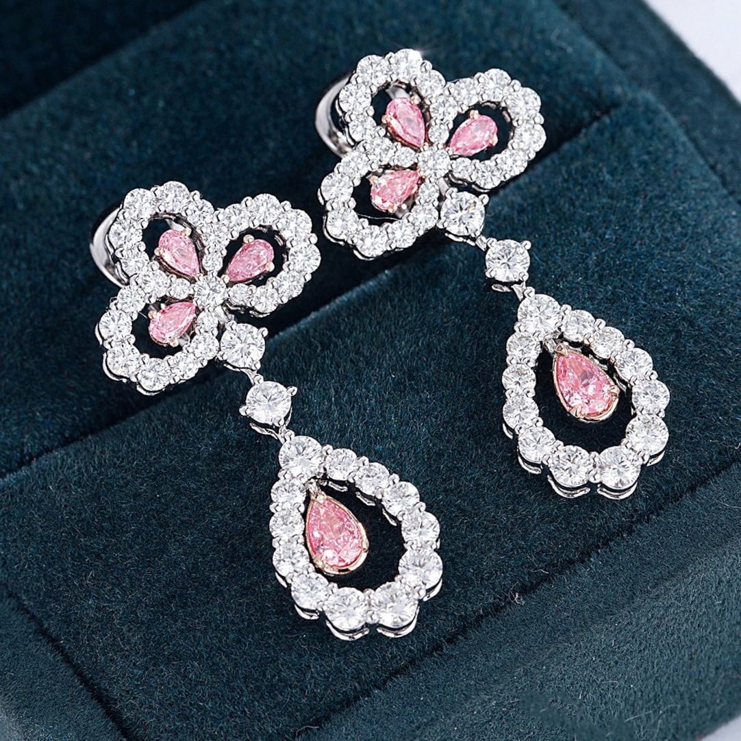 14k Gold 3.06 Ctw Natural Pink Diamond & Diamond Earrings - 4