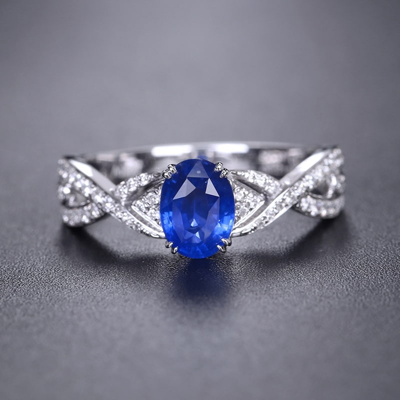 14k Gold 1.22 Ctw Natural Sapphire & Diamond Ring: Ref:230940007 // gold content:14k gold // ring size:7. 25us // // main gemstone:sapphire // shape:oval // carat weight:1. 01ct // color:blue // treatment:natural // // adjacent gemstone 2 :