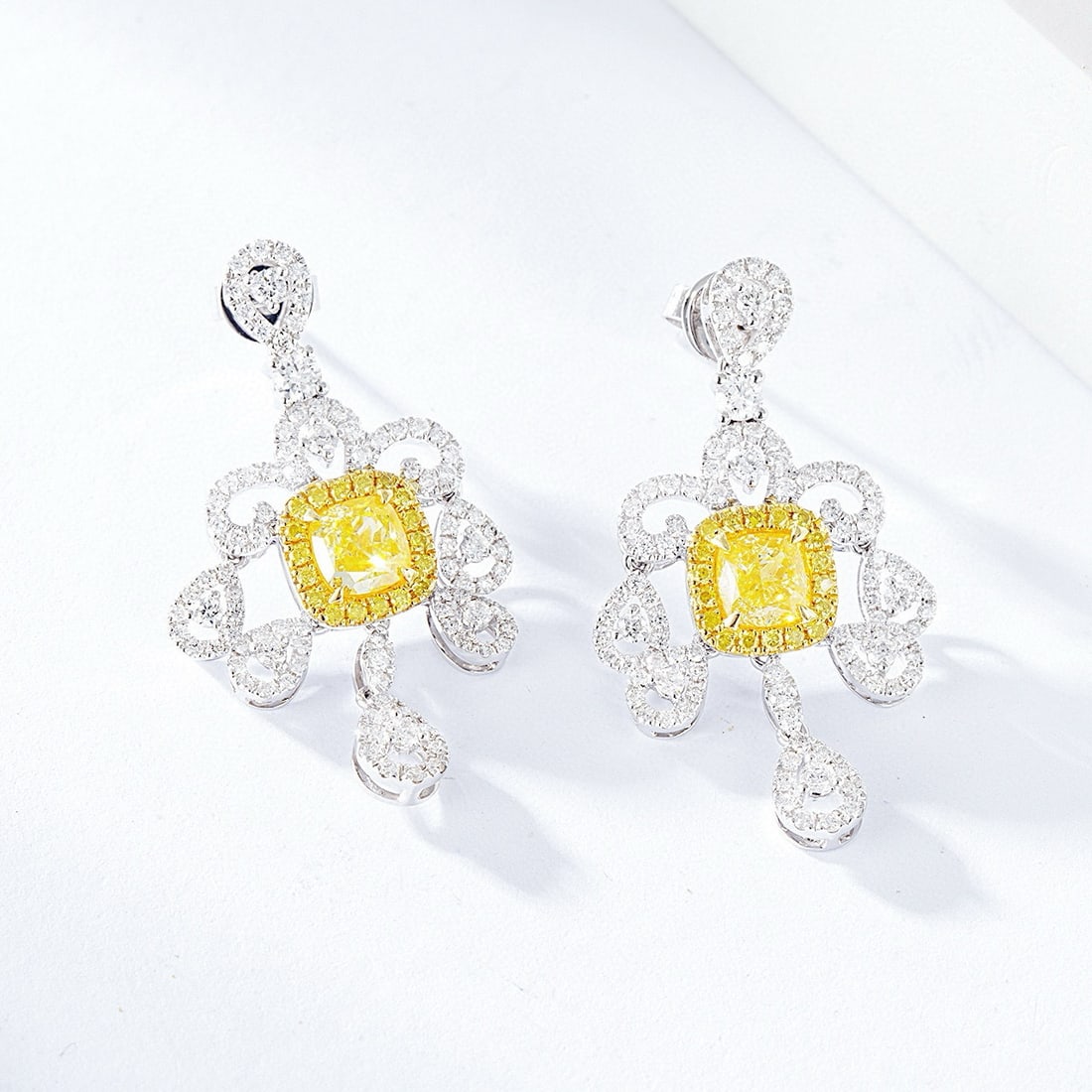 14k Gold 2.22 Ctw Natural Yellow Diamond & Diamond Earrings - 2