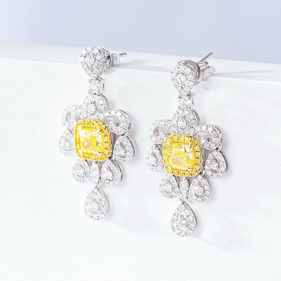 14k Gold 2.22 Ctw Natural Yellow Diamond & Diamond Earrings - 3