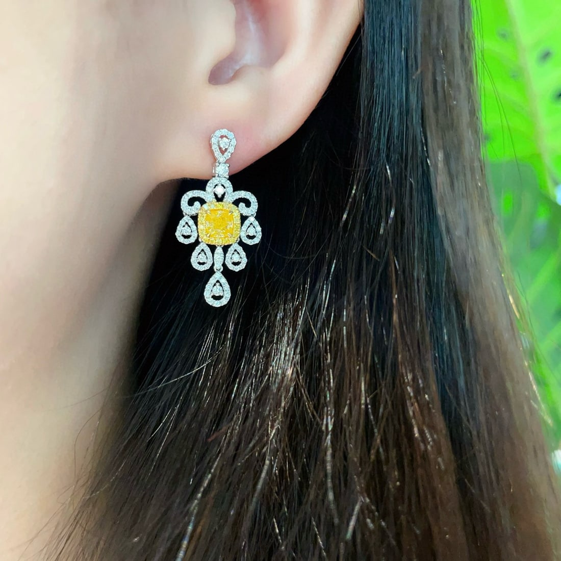 14k Gold 2.22 Ctw Natural Yellow Diamond & Diamond Earrings - 5