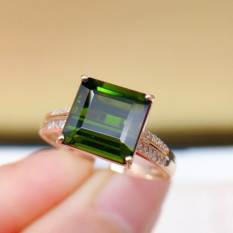 14k Gold 3.3 Ct Natural Tourmaline & Diamond Ring - 3