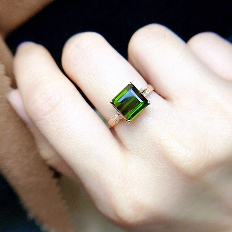 14k Gold 3.3 Ct Natural Tourmaline & Diamond Ring - 6