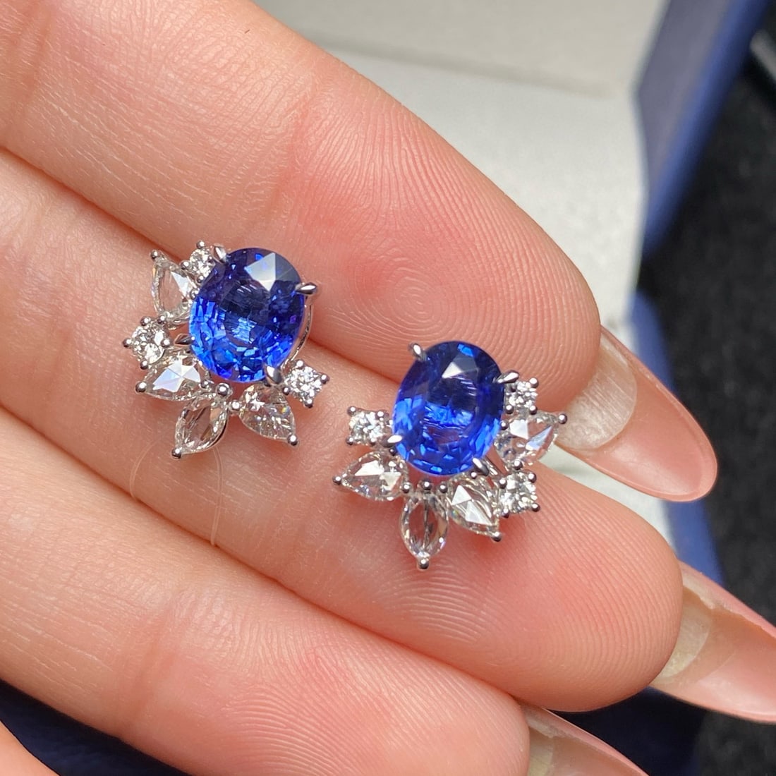 14k Gold 3.88 Ctw Natural Sapphire & Diamond Earrings - 4