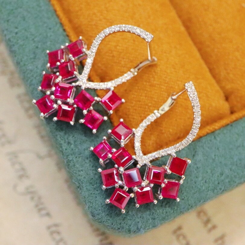 14k Gold 3.99 Ctw Natural Ruby & Diamond Earrings - 2