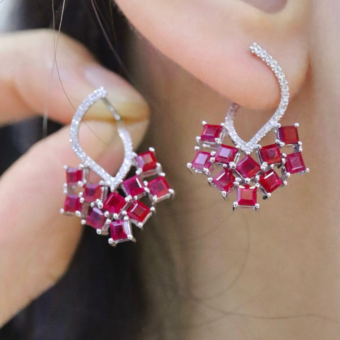 14k Gold 3.99 Ctw Natural Ruby & Diamond Earrings - 5