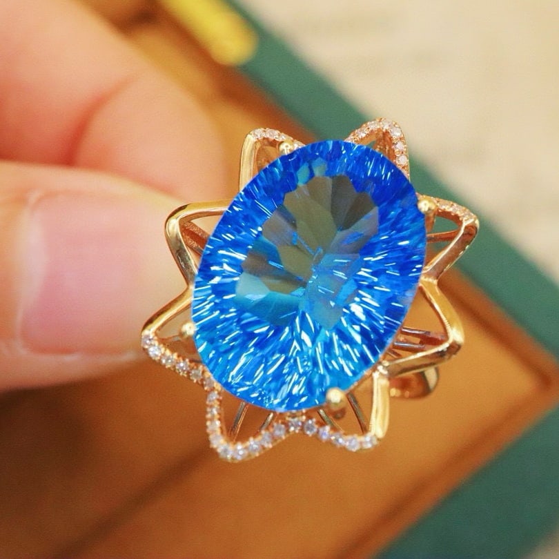 14k Gold 13.53 Ctw Natural Topaz & Diamond Ring - 3