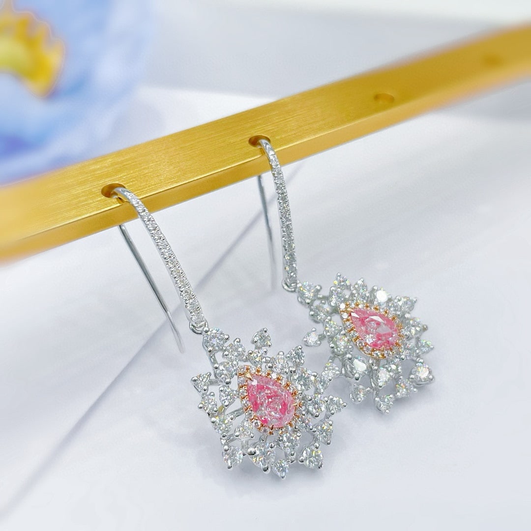 14k Gold 2.83 Ctw Natural Pink Diamond & Diamond Earrings - 2