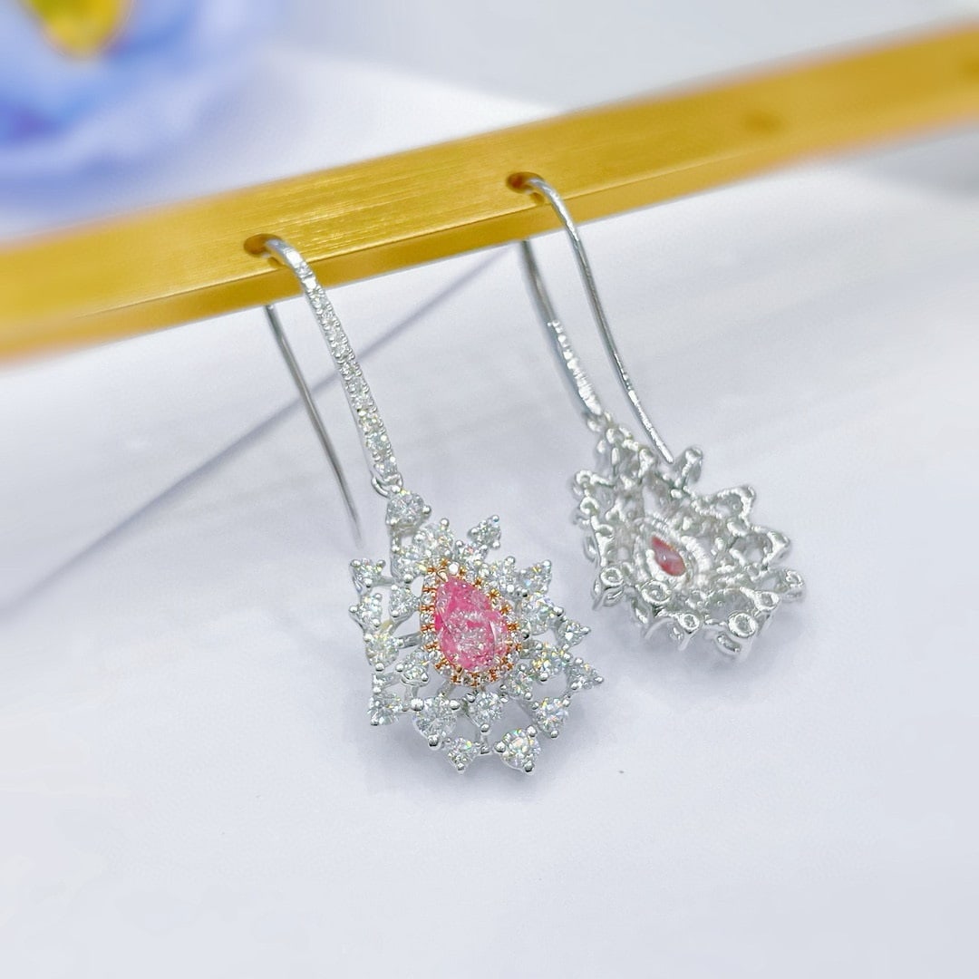 14k Gold 2.83 Ctw Natural Pink Diamond & Diamond Earrings - 3