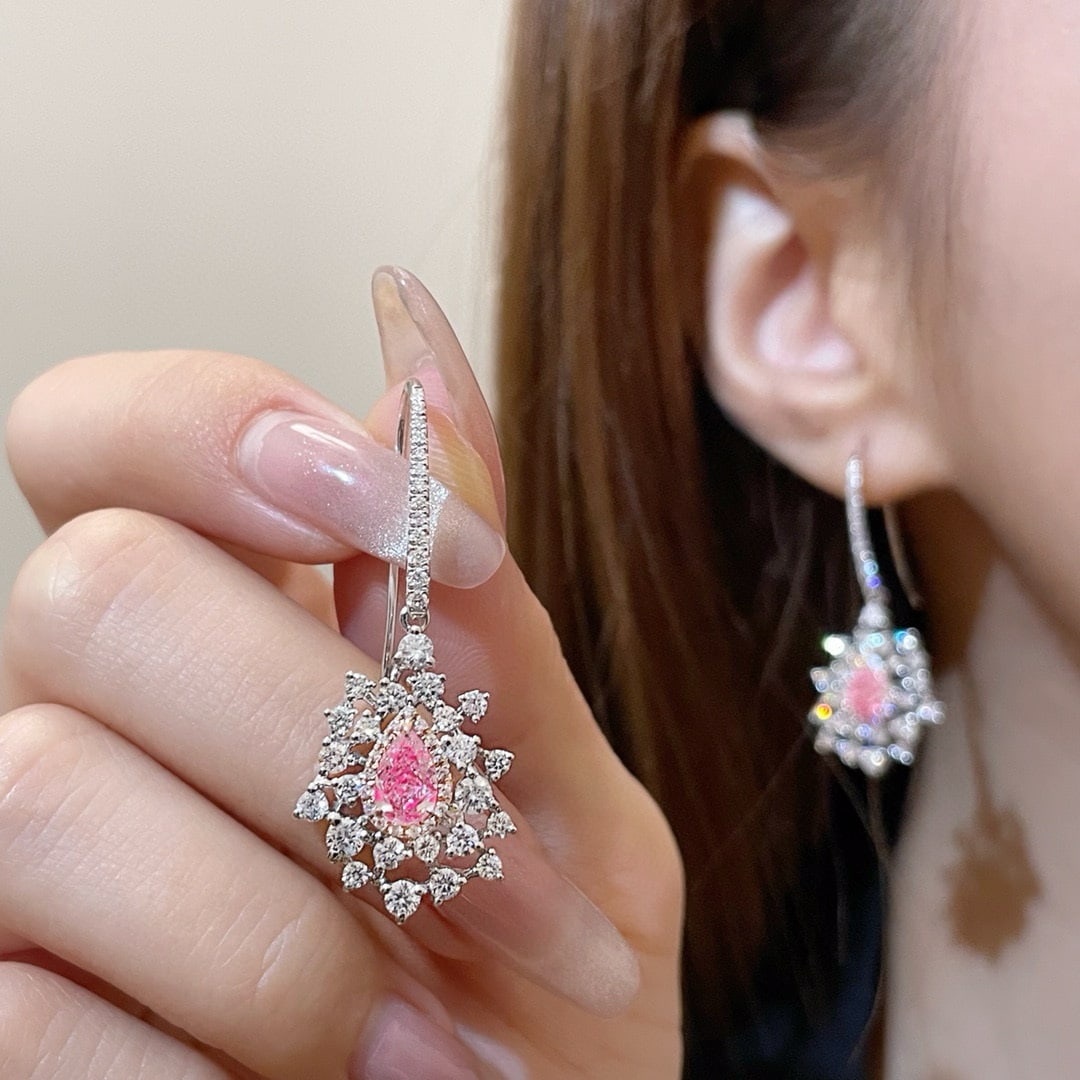 14k Gold 2.83 Ctw Natural Pink Diamond & Diamond Earrings - 5