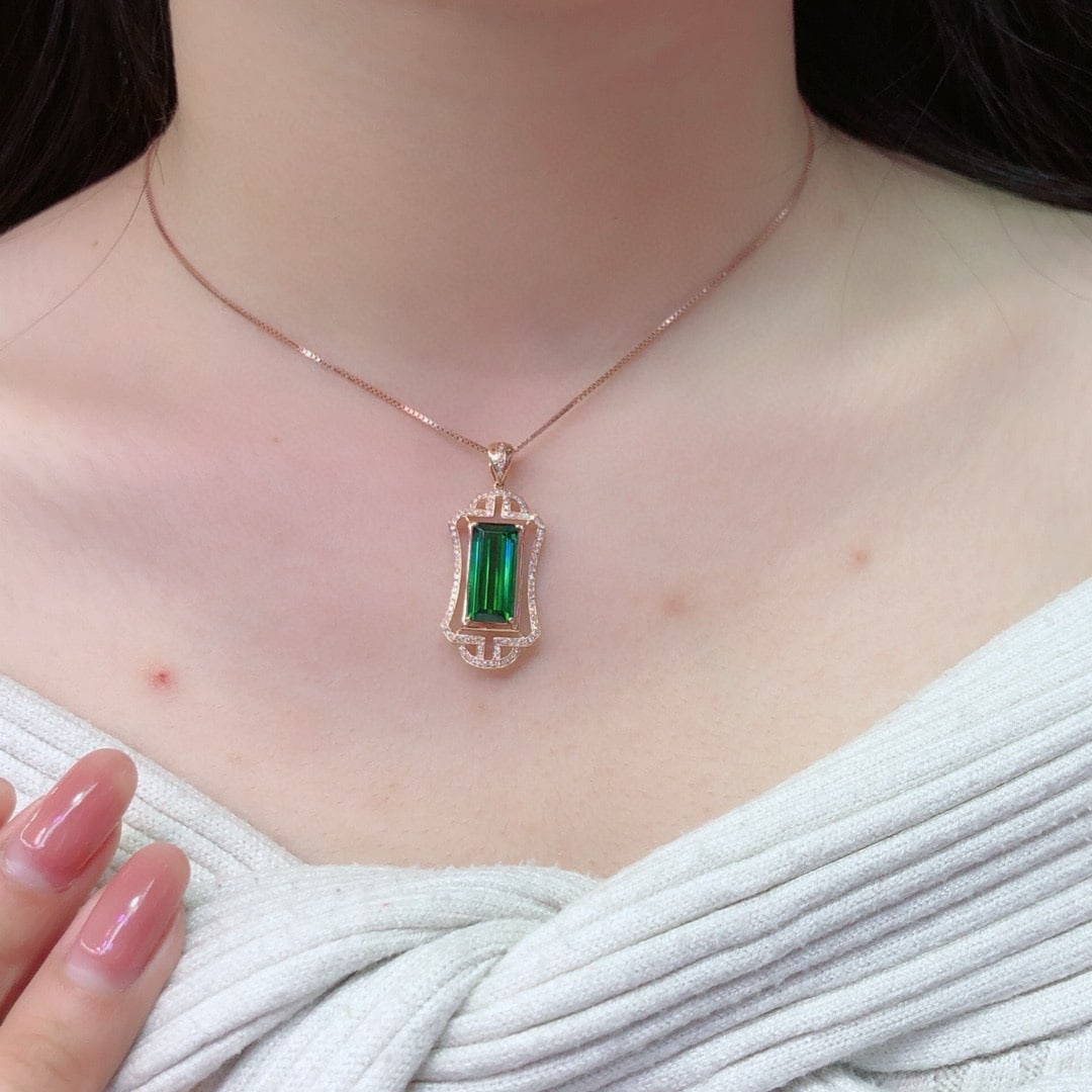 14k Gold 4.35 Ct Natural Tourmaline & Diamond Pendant( Without Chain ) - 3